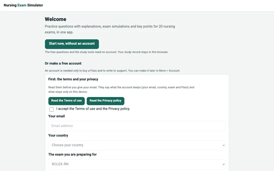 Nursing exam practice screen